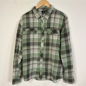 Vans Men's Green Plaid Flannel Shirt size M Off The Wall OTW button down collar